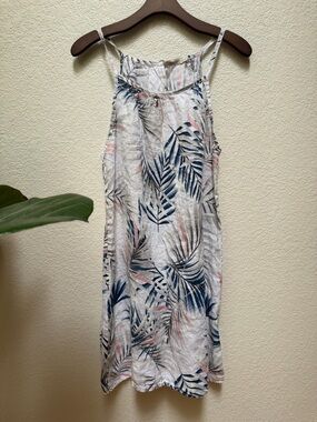 Lungo L’Arno Linen Palm Print Mini Dress Made in Italy Size L